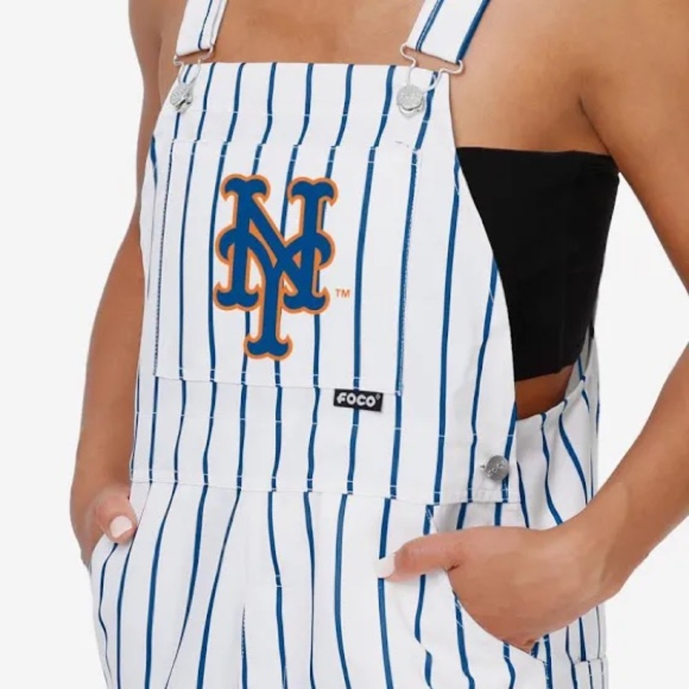 Women's White and Blue Striped Overalls